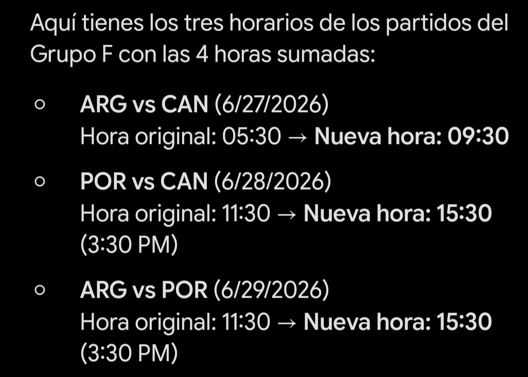 Fixture de los partidos del grupo de Argentina